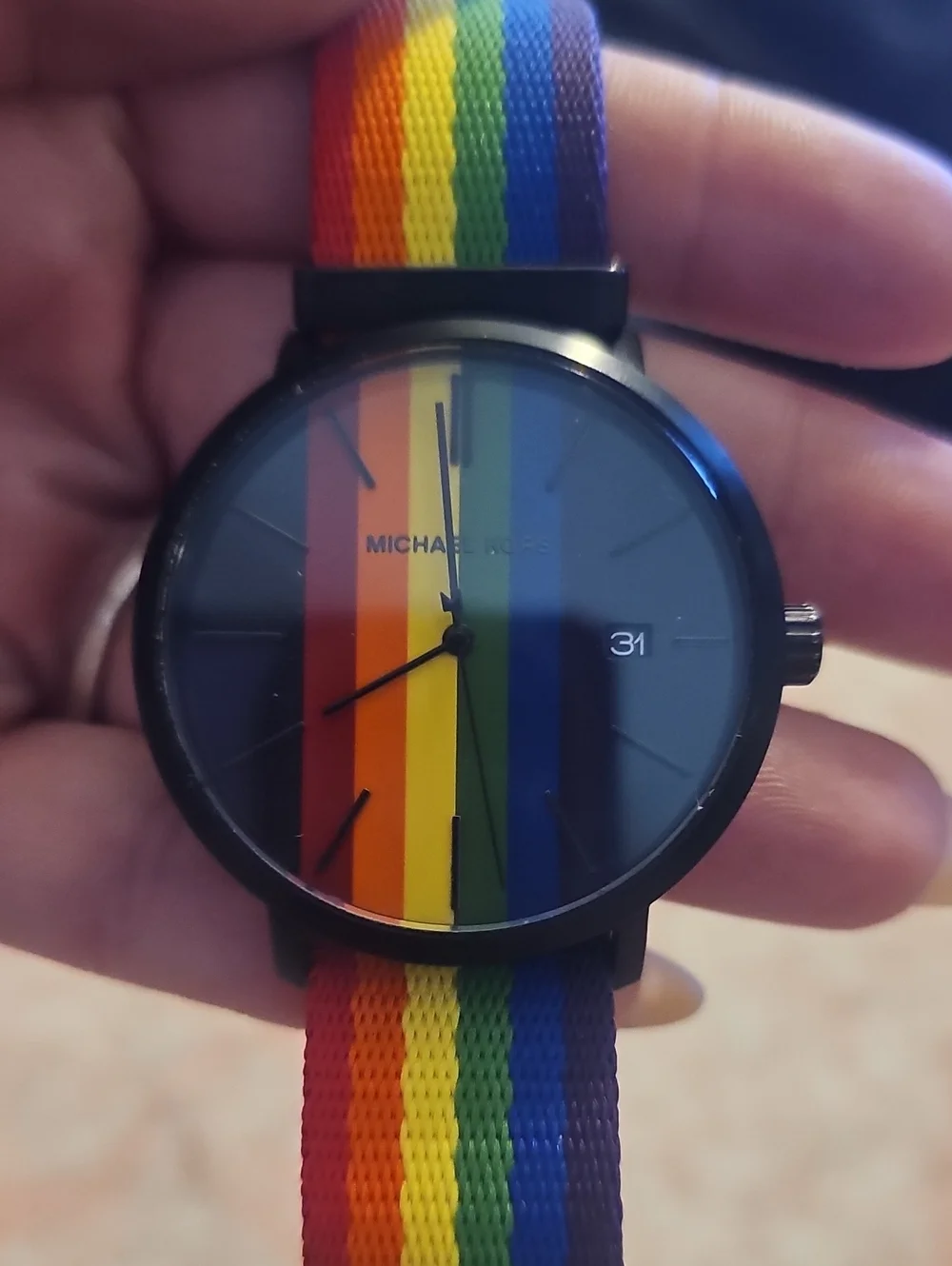 Michael Kors Unisex Rainbow Stripe Watch - Black Case